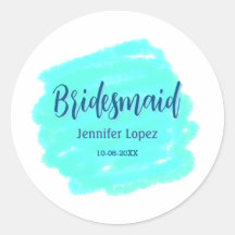 Bridesmaid blue green watercolor add name date sty