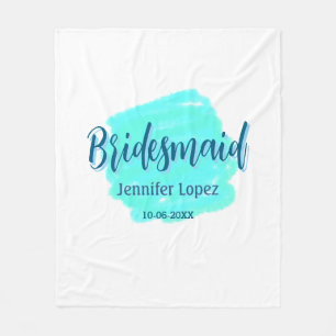 Bridesmaid blue green watercolor add name date sty fleece blanket