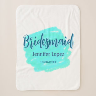 Bridesmaid blue green watercolor add name date sty sherpa blanket