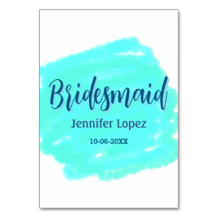 Bridesmaid blue green watercolor add name date sty table number
