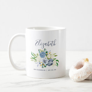 Bridesmaid Blue Ivory Floral Personalised Wedding Coffee Mug