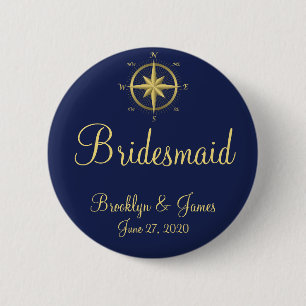 Bridesmaid Blue Nautical Wedding Buttons