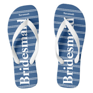 Bridesmaid Blue Or Any Colour Stripes Pattern Flip Flops