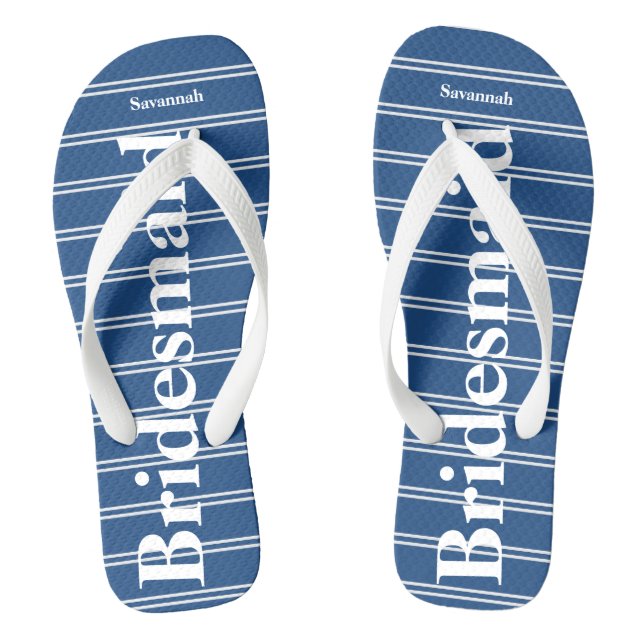 Bridesmaid Blue Or Any Colour Stripes Pattern Flip Flops (Footbed)
