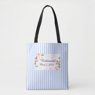 Bridesmaid blue white stripe bag with wedding date