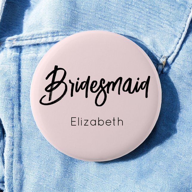 Bridesmaid Blush Pink Black Wedding   6 Cm Round Badge (Creator Uploaded)