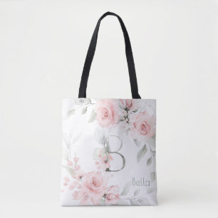 Bridesmaid Blush Pink Rose Monogram Letter B Tote Bag