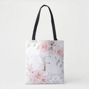 Bridesmaid Blush Pink Rose Monogram Letter F Tote Bag