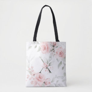Bridesmaid Blush Pink Rose Monogram Letter X Tote Bag