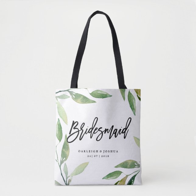 Bridesmaid Bohemian Leaves Wedding Tote Bag (Front)
