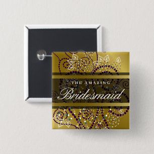 BRIDESMAID Boho Purple Spirals Gold Wedding Party 15 Cm Square Badge
