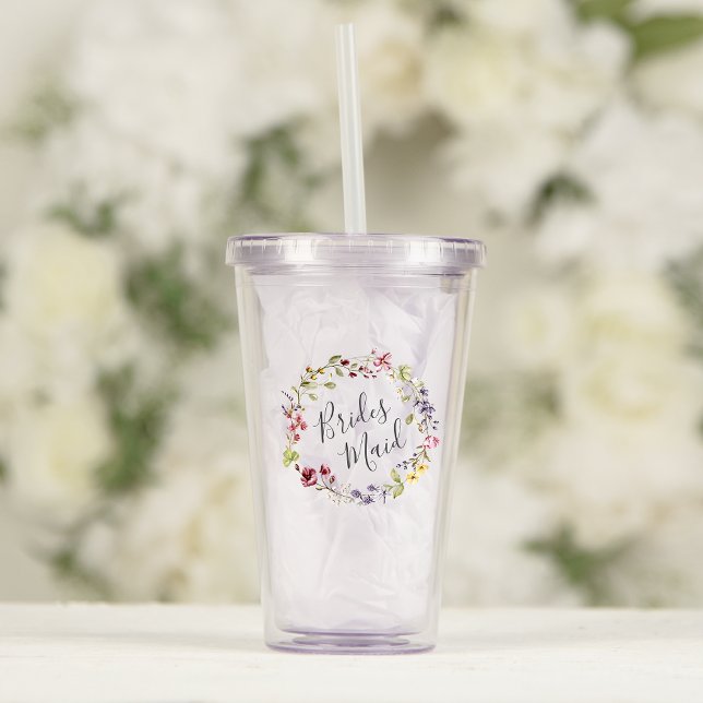 Bridesmaid Boho Wildflower Wreath Wedding Acrylic Tumbler (Creator Uploaded)