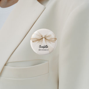 Bridesmaid bow beige cream name tag 3 cm round badge