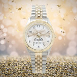 Bridesmaid bow beige cream name watch<br><div class="desc">A beige,  cream coloured background. Decorated with a large bow.  Personalise and add your bridesmaid's name.   Black handwritten style script.</div>