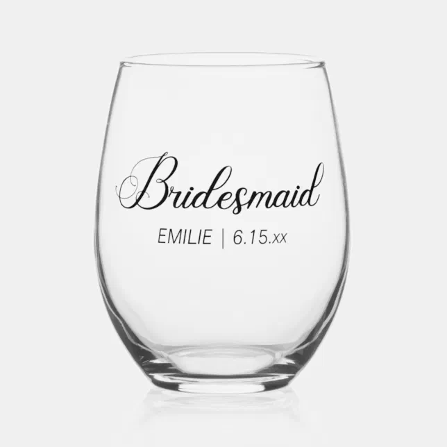 Bridesmaid Bridal Party Bachelorette Weekend Stemless Wine Glass 