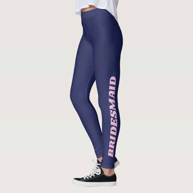 Bridesmaid Bridal Squad Bachelorette Party Blue Leggings (Left)