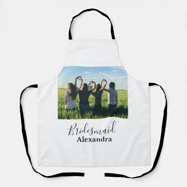 Bridesmaid bride squad name calligraphy photo gift apron (Front)
