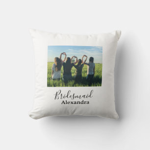 Bridesmaid bride squad name calligraphy photo gift cushion