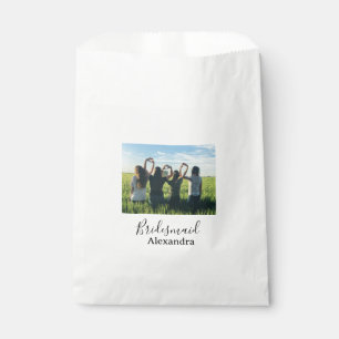 Bridesmaid bride squad name calligraphy photo gift favour bags