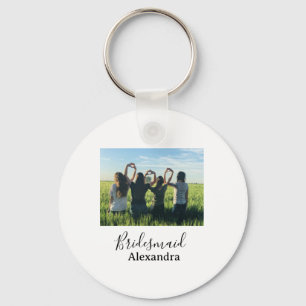 Bridesmaid bride squad name calligraphy photo gift key ring