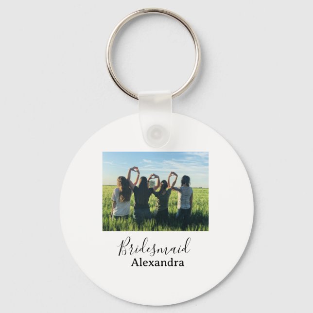 Bridesmaid bride squad name calligraphy photo gift key ring (Front)