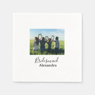 Bridesmaid bride squad name calligraphy photo gift napkin