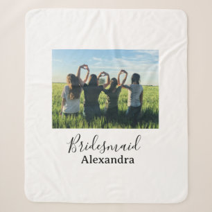 Bridesmaid bride squad name calligraphy photo gift sherpa blanket
