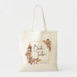 Bridesmaid Bride Tribe Wedding Tote Bag<br><div class="desc">Bridesmaid Bride Tribe Wedding Tote Bag. This elegant wedding tote bag features hand-painted watercolor burnt orange and terracotta leaves,  cream and beige dahlias,  and beautiful rust-coloured roses with 'bride tribe' in an elegant hand lettering and bridesmaid's name for personalising. Find matching items in the White Autumn Romance Collection.</div>