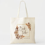 Bridesmaid Bride Tribe Wedding Tote Bag<br><div class="desc">Bridesmaid Bride Tribe Wedding Tote Bag. This elegant wedding tote bag features hand-painted watercolor burnt orange and terracotta leaves,  cream and beige dahlias,  and beautiful rust-coloured roses with 'bride tribe' in an elegant hand lettering and bridesmaid's name for personalising. Find matching items in the White Autumn Romance Collection.</div>