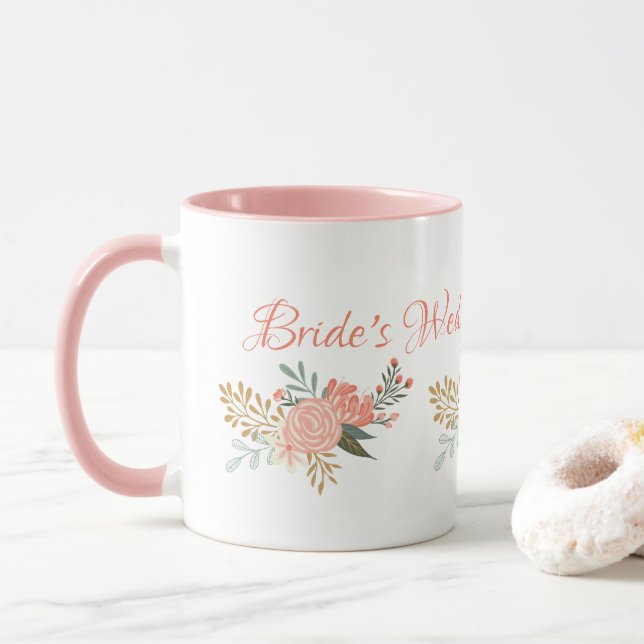 Bridesmaid/Bride Whimsical Pink Floral Design Mug (With Donut)