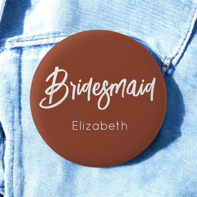 Bridesmaid Brown White Terracotta Wedding  6 Cm Round Badge (Creator Uploaded)