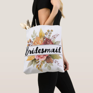Bridesmaid Burgundy Floral Text Fall Wedding Tote