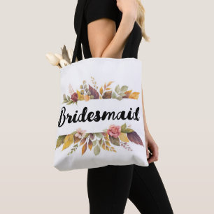 Bridesmaid Burgundy Floral Text Fall Wedding  Tote Bag