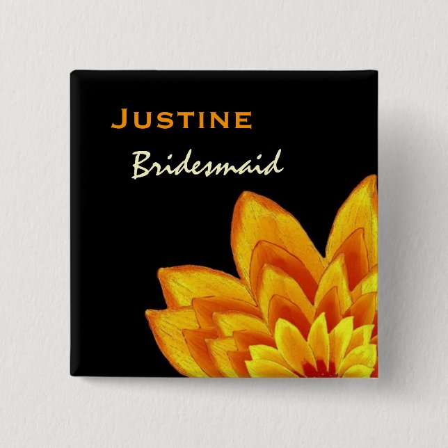 Bridesmaid Button Warm Orange Flower Wedding (Front)