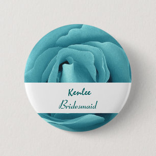 BRIDESMAID Button with AQUA BLUE Rose V03