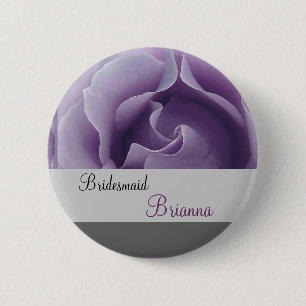 BRIDESMAID Button with LAVENDER PURPLE Rose