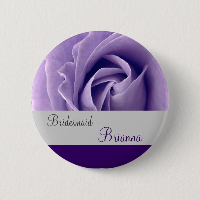 BRIDESMAID Button with PURPLE Rose (Front)