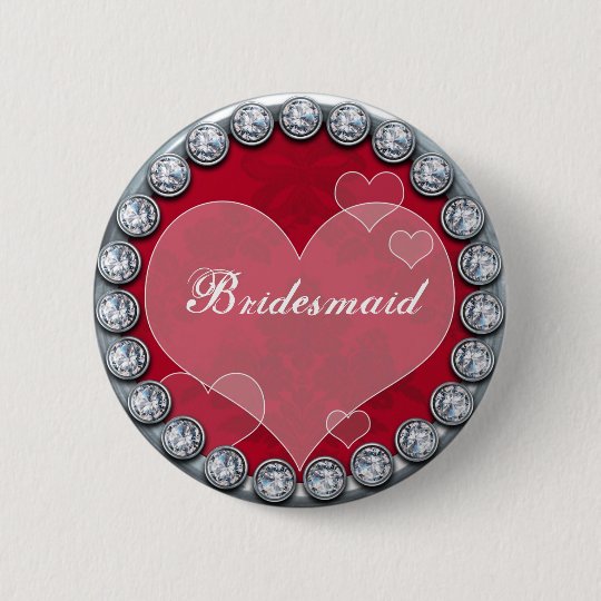 Bridesmaid button with silver diamonds heart