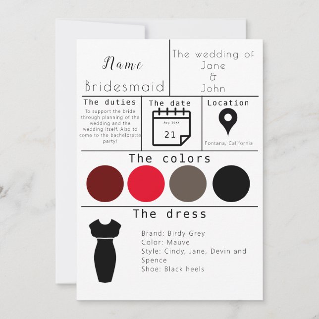 Bridesmaid card (Front)
