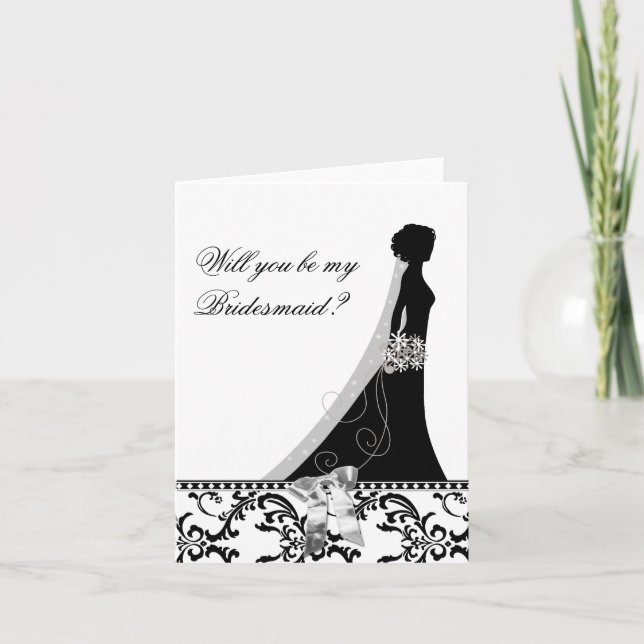 Bridesmaid Card with Damask Bridal Veil Bow (Front)