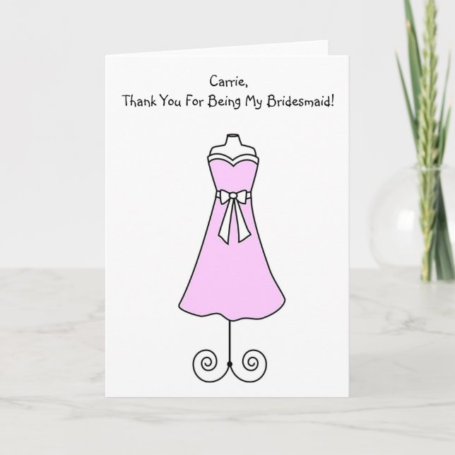 Bridesmaid Card With Pink Dress (Front)
