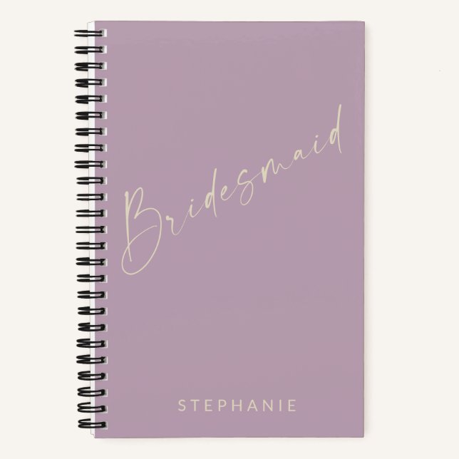 Bridesmaid Chic Minimalist Lilac Personalised Notebook (Front)
