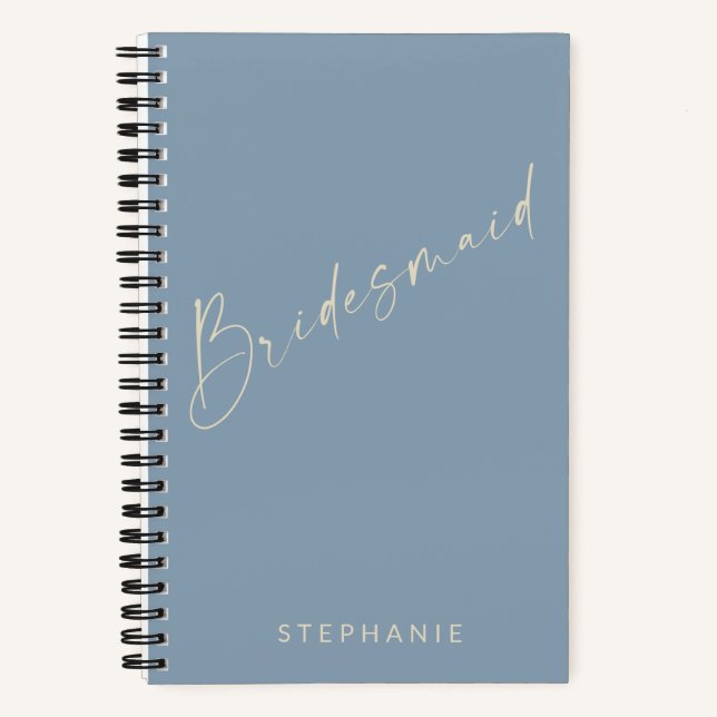Bridesmaid Chic Minimalist Personalised Dusty Blue Notebook (Front)