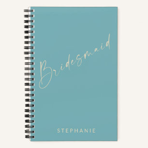 Bridesmaid Chic Minimalist Personalised Teal Blue Notebook