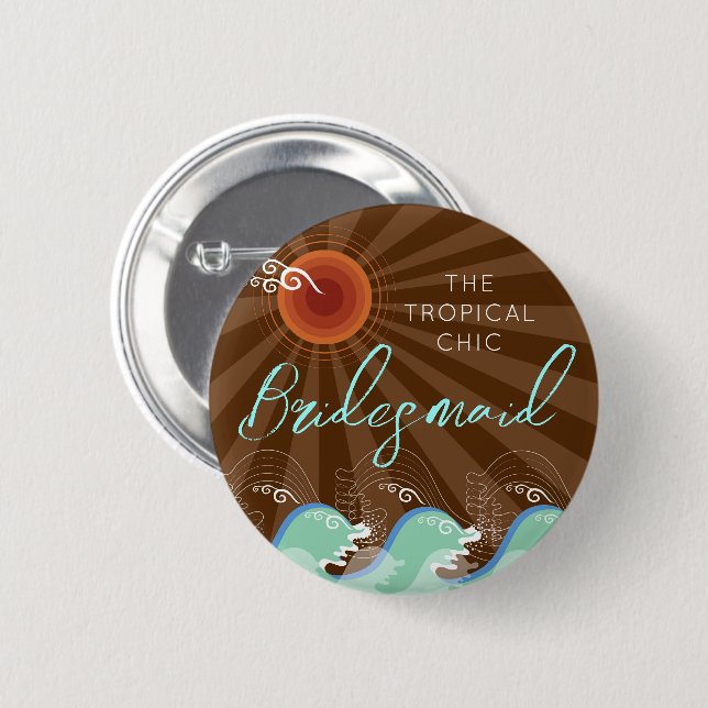 BRIDESMAID Cool Waves & Sun Beach Wedding Button (Front & Back)