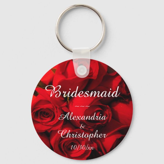 "Bridesmaid" - Crimson Rose Bouquet Key Ring (Front)