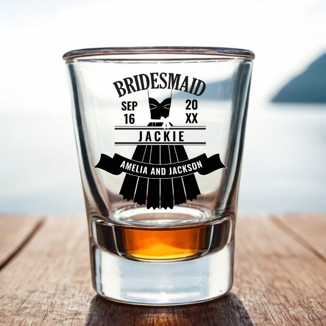 Bridesmaid Custom Dress Wedding Favour Shot Glass (Bridesmaid Dress Custom Wedding Shot Glass Gift)