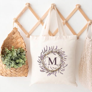 Bridesmaid Custom Lavender Floral Monogram Bride Tote Bag