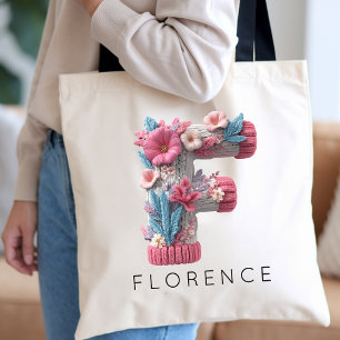 Bridesmaid   Custom Modern Pink Floral Monogrammed Tote Bag