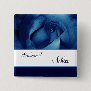 BRIDESMAID Custom Name Navy Blue Rose No 05 15 Cm Square Badge